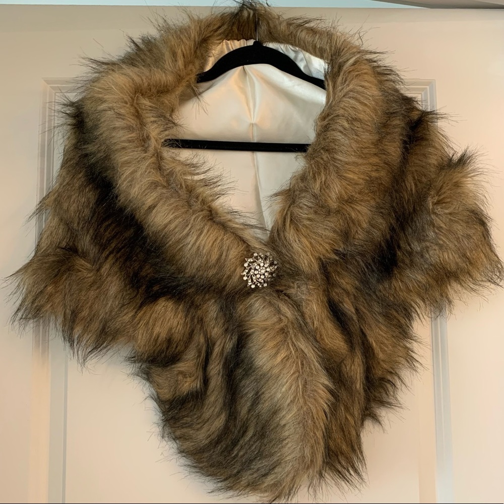 Faux Fur Shawl with Removable Broach